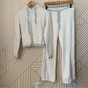 Sideout Y2K cotton two piece tracksuit set jacket and pants satin drawstring S
